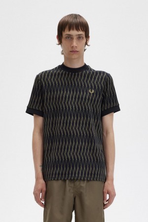 Fred Perry Argyle Jacquard Men's T-Shirt Black | IYKHA8403