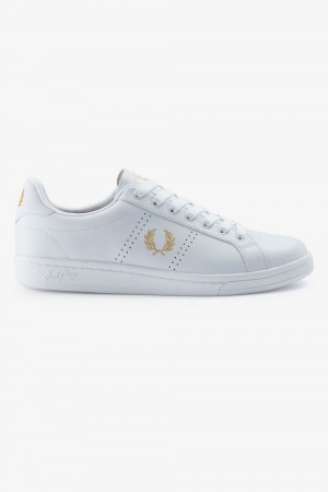 Fred Perry B721 Men's Tennis Shoes White Metallic Gold | JNUMI7358