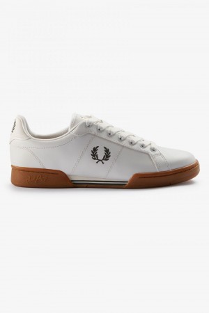 Fred Perry B722 Men's Tennis Shoes Snow White Field Green | WXYGP0537