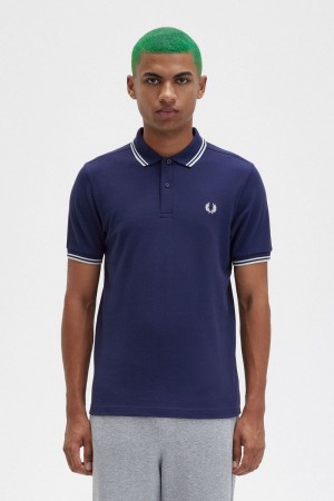 Fred Perry Back Graphic Men's Polo Shirt French Navy | DSALT5140