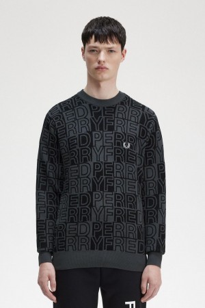 Fred Perry Block Graphic Men's Jumper Gunmetal | FBNIP5694