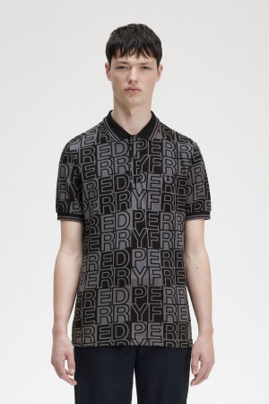 Fred Perry Block Graphic Men's Polo Shirt Gunmetal | QYDIW8157