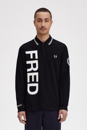 Fred Perry Bold Graphic Long Sleeve Men's Shirt Black | ESVDK8910