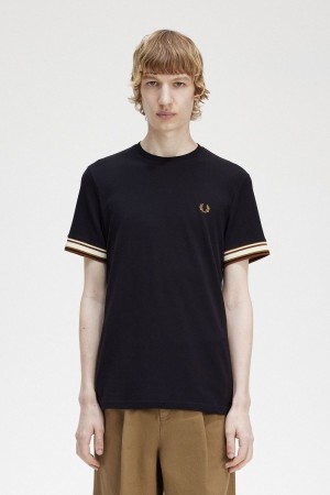 Fred Perry Bold Tipped Piqué Men's T-Shirt Black | UVYNL8512