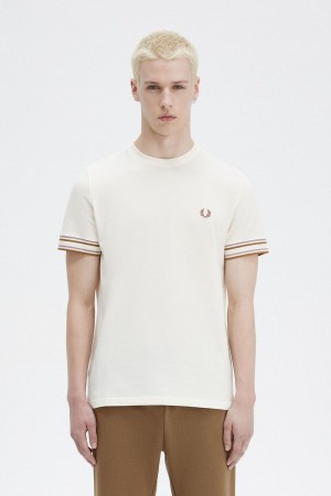 Fred Perry Bold Tipped Piqué Men's T-Shirt Beige | KUANL3801