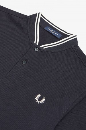 Fred Perry Bomber Collar Men's Polo Shirt Navy | NFCXL3701