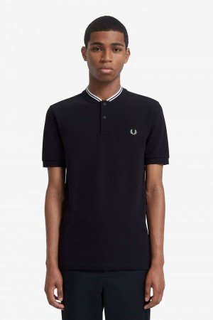 Fred Perry Bomber Collar Men's Polo Shirt Black | CZBNH7801