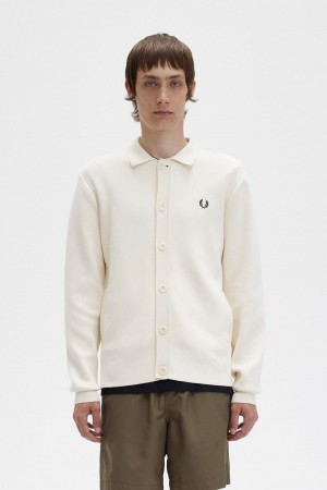 Fred Perry Button Through Knitted Men's Shirt Beige | VIZKO5249