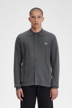 Fred Perry Button Through Knitted Men's Shirt Field Green | SZYBH7260