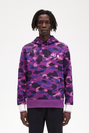 Fred Perry Camouflage Hooded Men's Sweatshirts Purple | MZIDY9274