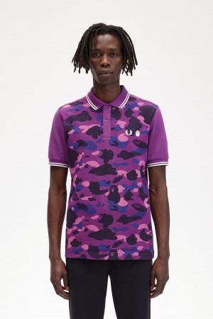 Fred Perry Camouflage Men's Shirt Purple | POSBH3096