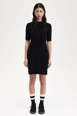 Fred Perry Chenille Rib Women's Dress Black | NRCJY1376