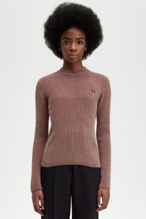 Fred Perry Chenille Rib Women's Jumper Dark Pink | HIZUF8692