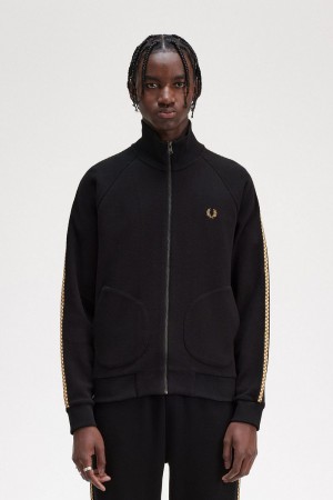 Fred Perry Chequerboard Tape Men's Jackets Black | CBUZI5917