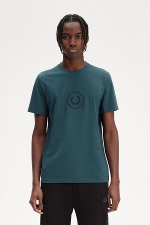 Fred Perry Circle Branding Men's T-Shirt Petrol Blue | NFEMC3485