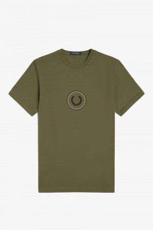 Fred Perry Circle Branding Men's T-Shirt Uniform Green Black | MVXIR9765