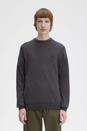 Fred Perry Classic Crew Neck Men's Jumper Dark Grey Marl | ARXDU3759