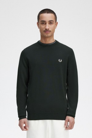 Fred Perry Classic Crew Neck Men's Jumper Night Green | MUHAB9830