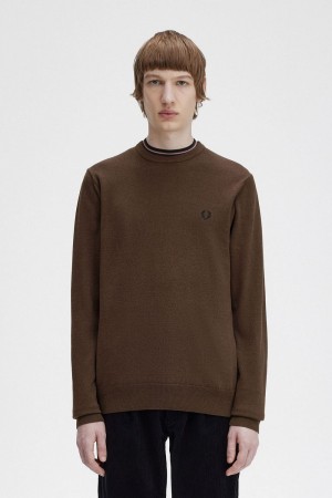 Fred Perry Classic Crew Neck Men's Jumper Burnt Tobacco | WCTSG3947