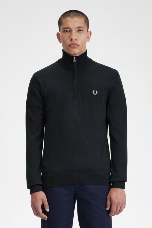 Fred Perry Classic Half Zip Men's Jumper Black | KJLQS0637