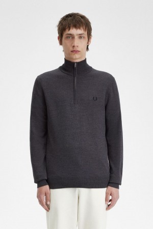 Fred Perry Classic Half Zip Men's Jumper Dark Grey Marl | VCJDX1735