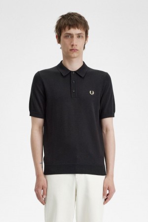 Fred Perry Classic Knitted Men's Shirt Black | BQWXV2831