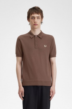 Fred Perry Classic Knitted Men's Shirt Dark Red | HITPY7629