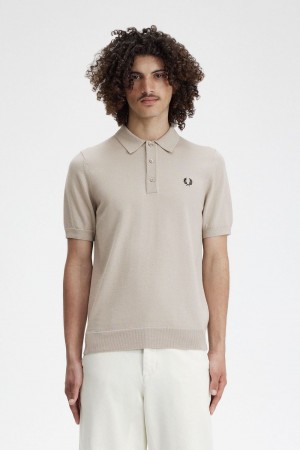 Fred Perry Classic Knitted Men's Shirt Dark Oatmeal | TVPWB1072