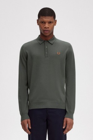 Fred Perry Classic Knitted Men's Shirt Field Green | KHVQS6549