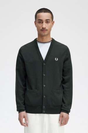 Fred Perry Classic Men's Cardigan Night Green | GPHMR2357