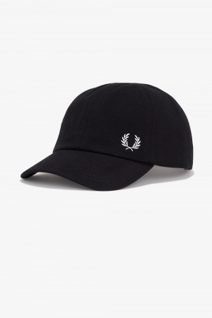 Fred Perry Classic Pique Men's Caps Black Snow White | OJEDP5179