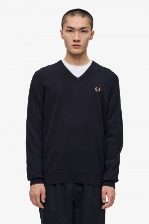 Fred Perry Classic V-Neck Men's Jumper Navy | VIJBT0159