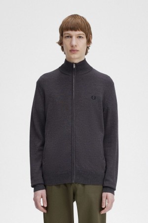 Fred Perry Classic Zip Through Men's Cardigan Dark Grey Marl | HFKWT9063