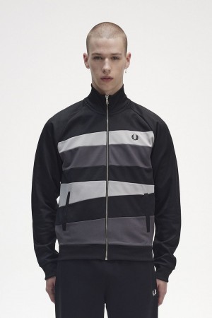 Fred Perry Contrast Panel Men's Track Jackets Black | FUKLT7103