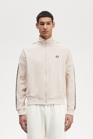 Fred Perry Contrast Tape Men's Track Jackets Oatmeal Brown | KWUCF3780