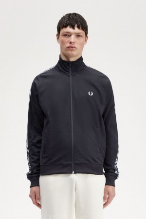 Fred Perry Contrast Tape Men's Track Jackets Navy Navy | EYZSJ5862