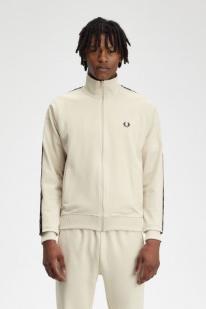 Fred Perry Contrast Tape Men's Track Jackets Oatmeal Warm Grey | IWYRF2508