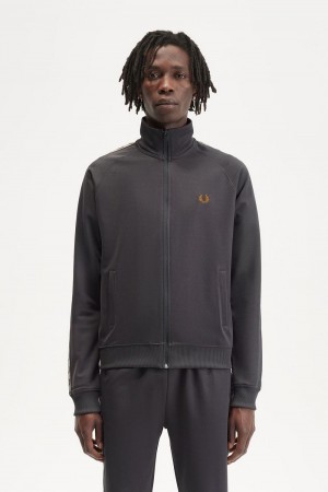 Fred Perry Contrast Tape Men's Track Jackets Anchor Grey Black | MYTAZ6384