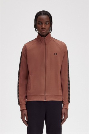 Fred Perry Contrast Tape Men's Track Jackets Whisky Brown Black | EROBY2648