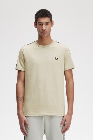 Fred Perry Contrast Tape Ringer Men's T-Shirt Light Mint Black | OBDZG6390