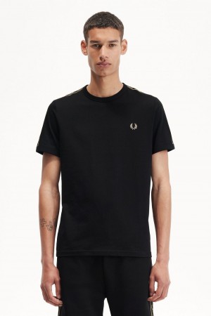 Fred Perry Contrast Tape Ringer Men's T-Shirt Black Green | FCBJX4905