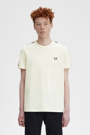 Fred Perry Contrast Tape Ringer Men's T-Shirt Beige Whisky Brown | DPZGL2906