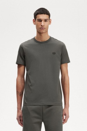 Fred Perry Contrast Tape Ringer Men's T-Shirt Field Green Field Green | MEADP0814