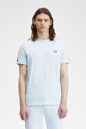 Fred Perry Contrast Tape Ringer Men's T-Shirt Light Aqua Warm Grey | HDVRB3672