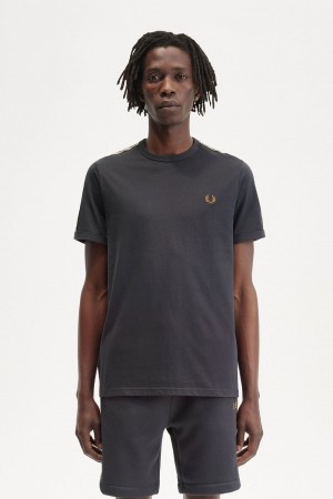 Fred Perry Contrast Tape Ringer Men's T-Shirt Anchor Grey Black | PDZEF6392