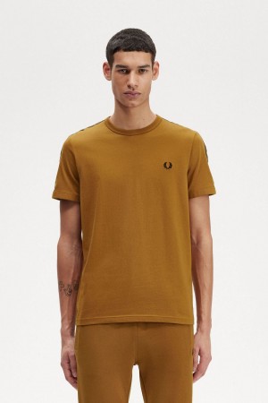 Fred Perry Contrast Tape Ringer Men's T-Shirt Dark Coffee Brown | LSMQU9370