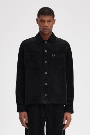 Fred Perry Cord Men's Shirt Black | ZLURK1798