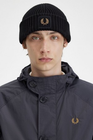 Fred Perry Cotton Rib Men's Caps Black Green | BWQZP9450