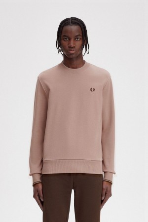 Fred Perry Crew Neck Men's Sweatshirts Dark Pink | PBGNV7602