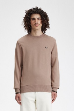 Fred Perry Crew Neck Men's Sweatshirts Dark Pink Black | RWOAM5198